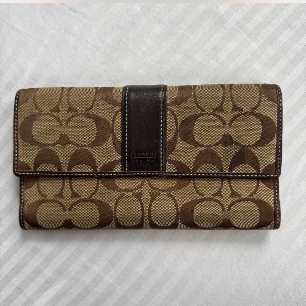 Coach Tan and Brown Signature Clutch